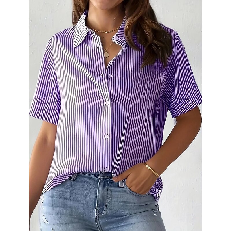 Women's Shirt Long Sleeve Button Down Blouse Graphic Geometric Striped Vintage Tropical Stylish Sleeveless Short Sleeve Shirt Collar Regular Tops Daily Yellow Purple Summer Spring2