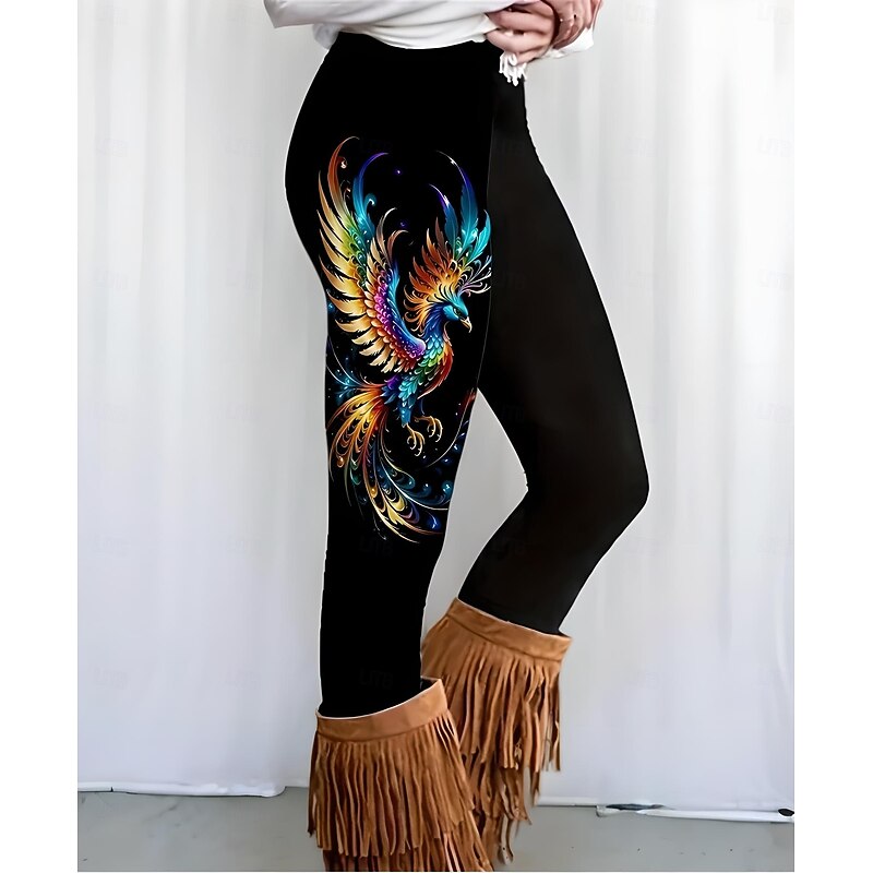 Women's Leggings Vacation Vintage Fashion Ankle-Length High Waist Graphic Animal Printing Soft Breathable Stretchy Outdoor Vacation Street Orange red Robin's Egg Blue Rainbow Spring Slim Fit4