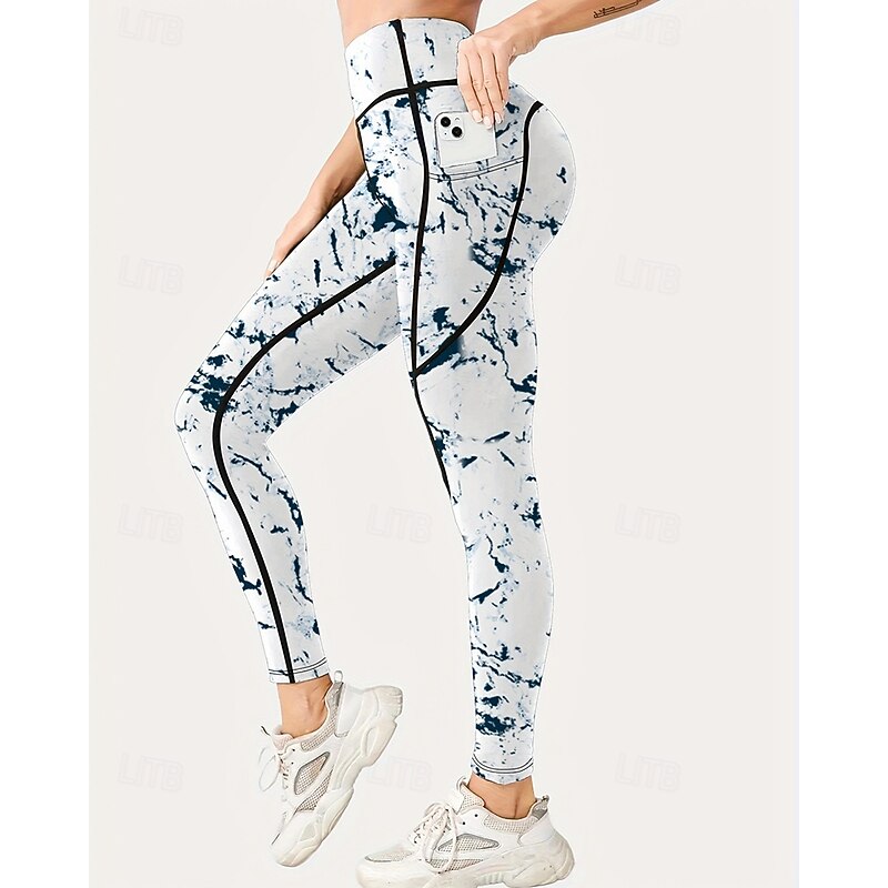 Women's Capri Leggings Yoga Leggings with Pockets Tummy Control High Waist Gym Athletic Pilates Bottoms Printing White Fall Sports Activewear Tight Fit