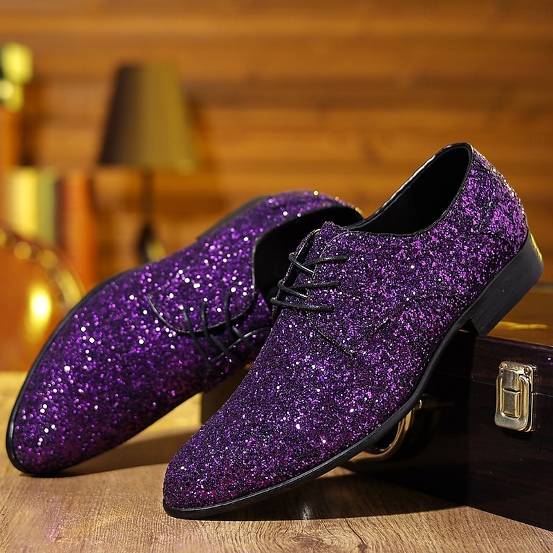 Men's Purple Glitter Lace-up Party Shoes – Bold Statement Formal Footwear for Prom Nights, Stage Performances and Holiday Celebrations3