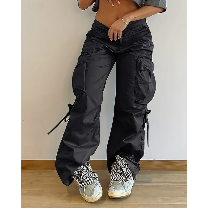 Women's Cargo Pants Pants Trousers Fashion Streetwear Full Length High Waist Solid Colored Pocket Comfortable Micro-elastic Sports & Outdoor Daily Wear Black Spring Fall Regular Fit2