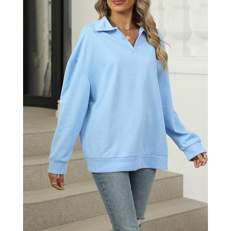 Women's Pullover Sweatshirt Sweatshirts Plain Streetwear Casual Long Sleeve V Neck Regular Tops Street Holiday Going out Black Pink Light Grey Light Blue Fall Winter3