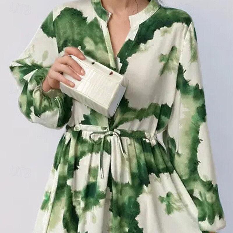 Women's Midi Dress Shirt Dress Swing Dress Print Dress Fashion Classic Modern Outdoor Vacation Holiday Regular Fit Flower Long Sleeve Shirt Collar Green Fall2