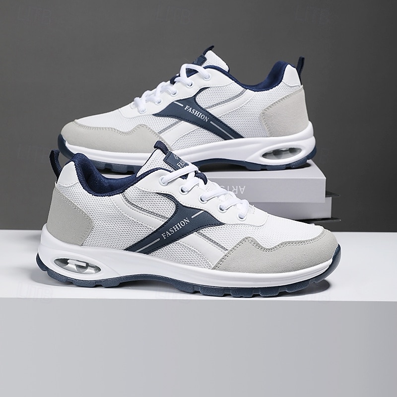 White and Grey Fashion Sneakers for Men – Comfortable Casual Shoes with Bold Branding, Ideal for Outdoor, Travel and Leisurewear2