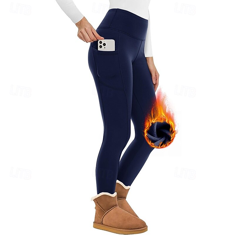 Women's Fleece Capris Leggings Yoga Leggings with Pockets Warm Tummy Control High Waist Gym Workout Athletic Bottoms Solid Color Tie Dye Black White Burgundy Sports Activewear Tight Fit4