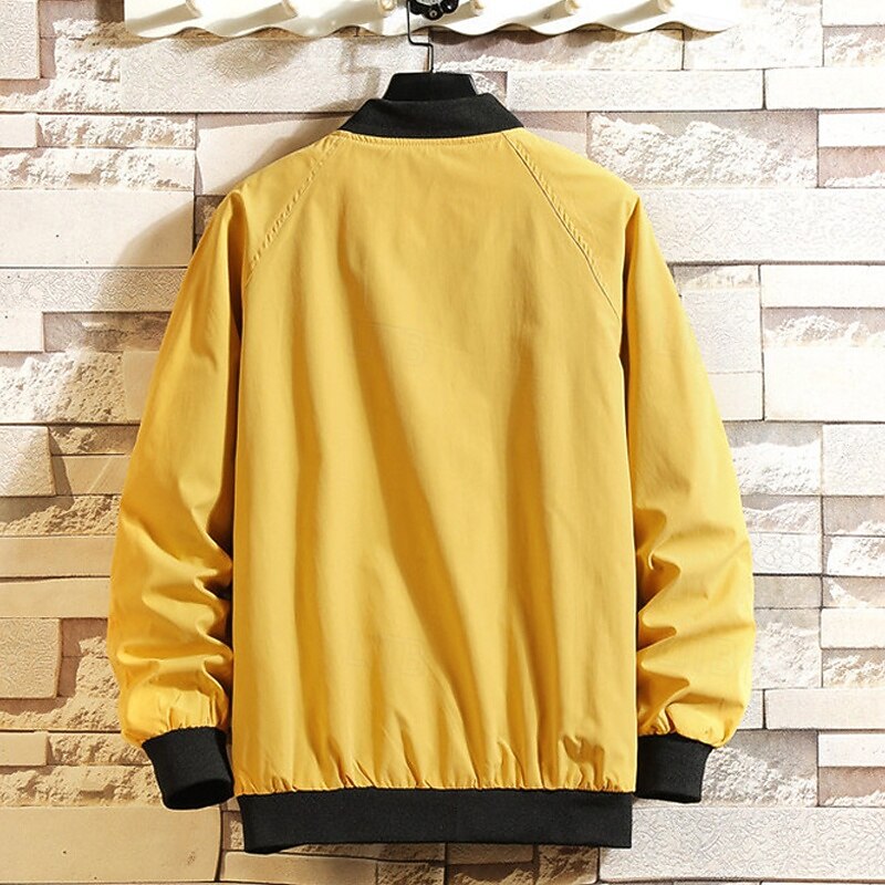 Men's Lightweight Jacket Casual Jacket Vacation Daily Breathable Pocket Spring Fall Color Block Fashion Classic Stand Collar Regular Apricot Black Yellow Green Army Green Jacket2