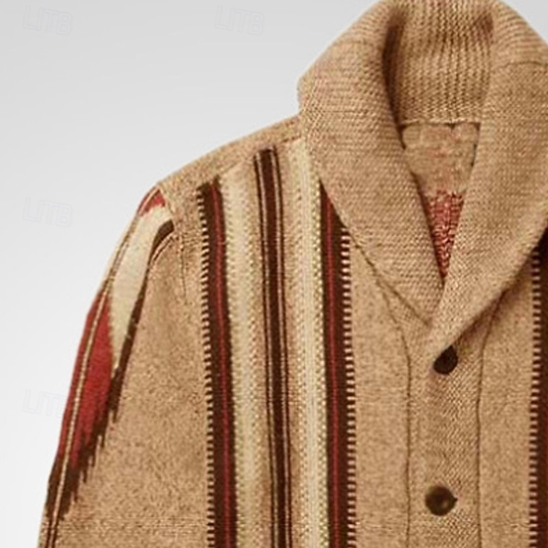 Men's Sweater Cardigan Sweater Ribbed Knit Regular Tops Button Up Geometric Shawl Collar Vacation Fashion Casual Daily Wear Clothing Apparel Winter khaki M L XL2