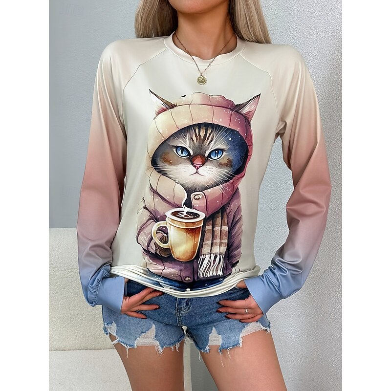 Women's Pullover Sweatshirt Graphic Animal Fashion Casual Long Sleeve Crew Neck Regular Tops Street Dailywear Print Beige Fall Winter4