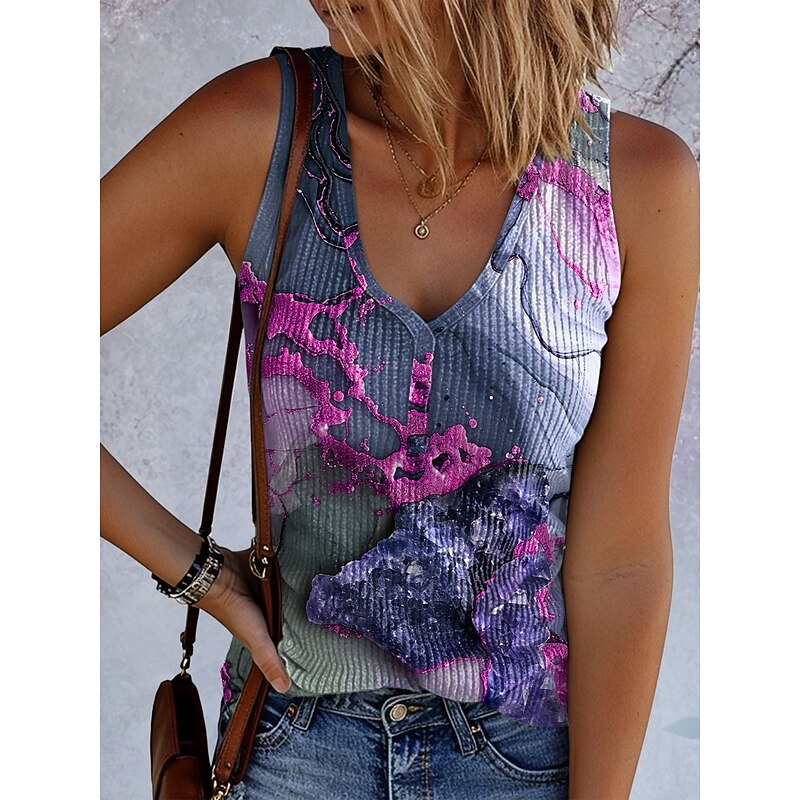 Women's Camisole Tank Top Ombre Graphic Vintage Tropical Stylish Sleeveless Sleeveless V Neck Regular Tops Daily Print Blue Purple Green Summer Spring3