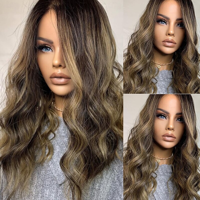 Remy Human Hair 5x5 Closure 13x4 Lace Front Wig Free Part Brazilian Hair Wavy Multi-color Wig 150% 180% Density with Baby Hair Highlighted / Balayage Hair 100% Virgin Glueless Pre-Plucked For Women4