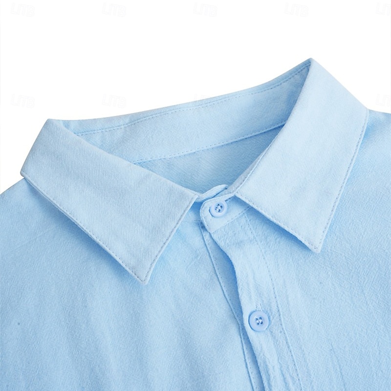Men's Shirt Linen Shirt Summer Shirt Beach Wear Button Up Shirt Plain Vacation Casual Black Pink Navy Blue Green Long Sleeve Turndown Spring & Summer Clothing Apparel4