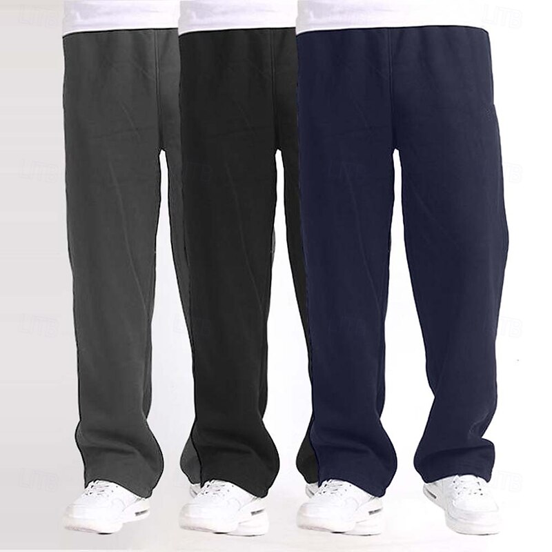 Men's Fleece Pants Sweatpants Joggers Trousers Straight Leg Sweatpants Elastic Waist Straight Leg Solid Color Warm Breathable Full Length Sports Outdoor Daily Classic Style Casual Light3