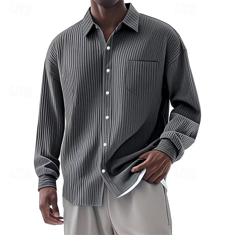 Men's Shirt Summer Shirt Casual Shirt Beach Shirt Button Up Shirt Black White Red Navy Blue Blue Long Sleeve Plain Lapel Vacation Hawaiian Pocket Clothing Apparel Polyester Fashion Casual Comfortable3