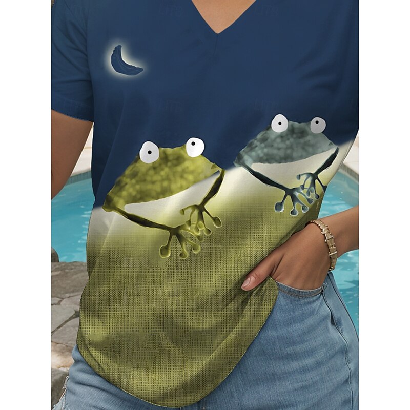 Women's T Shirt Graphic Animal Color Block Vintage Stylish Classic Short Sleeve V Neck Regular Tops Daily Print Red Blue Purple Brown Green Summer Spring3