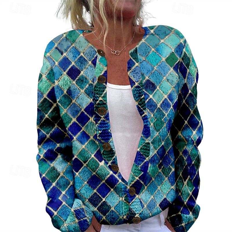 Women's Sweater Cardigan Fashion Streetwear Daily Floral Animal Ribbed Open Front Knitted Print Long Sleeve Long Tops Knit Holiday Going out Weekend Black White Fall Winter2