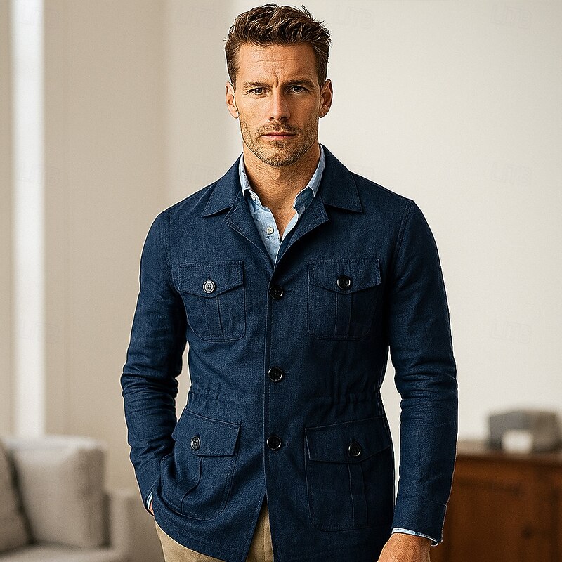 Men's 100% Linen Blazer Lightweight Jacket  School Formal Vacation Elegant Vintage Summer Spring Linen Solid Color Pocket Skin Friendly Comfy Single Breasted One-button Buttoned Front Blazer White