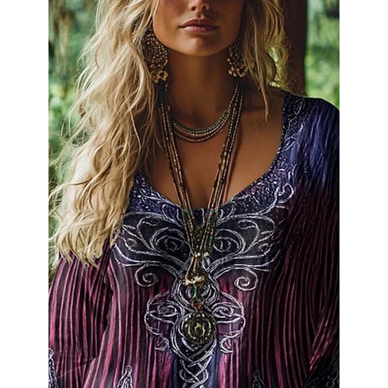 Women's Blouse Graphic Vintage Daily Casual  Long Sleeve V Neck Regular Tops Tribal Tree Of Life Vintage Designer Basic Print Vacation Street Going out Daily Holiday Print Purple Summer Spring Fall2