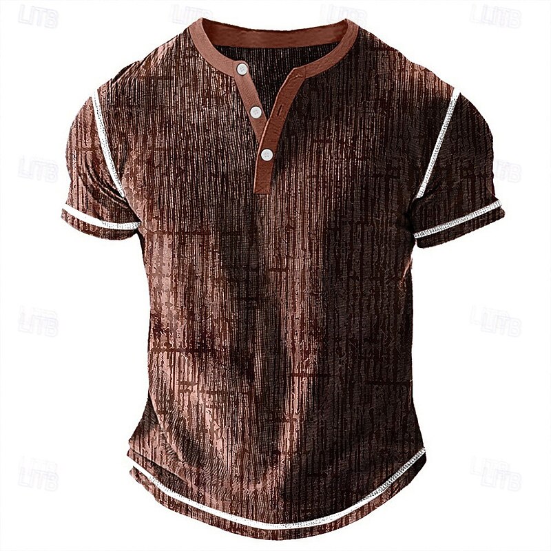 Men's Geometric Henley Shirt Waffle T Shirt Short Sleeve Daily Retro Vintage Classic Sports Outdoor Casual Holiday Summer Spring & Summer White Blue Green Purple Brown Henley Henley T-Shirt2