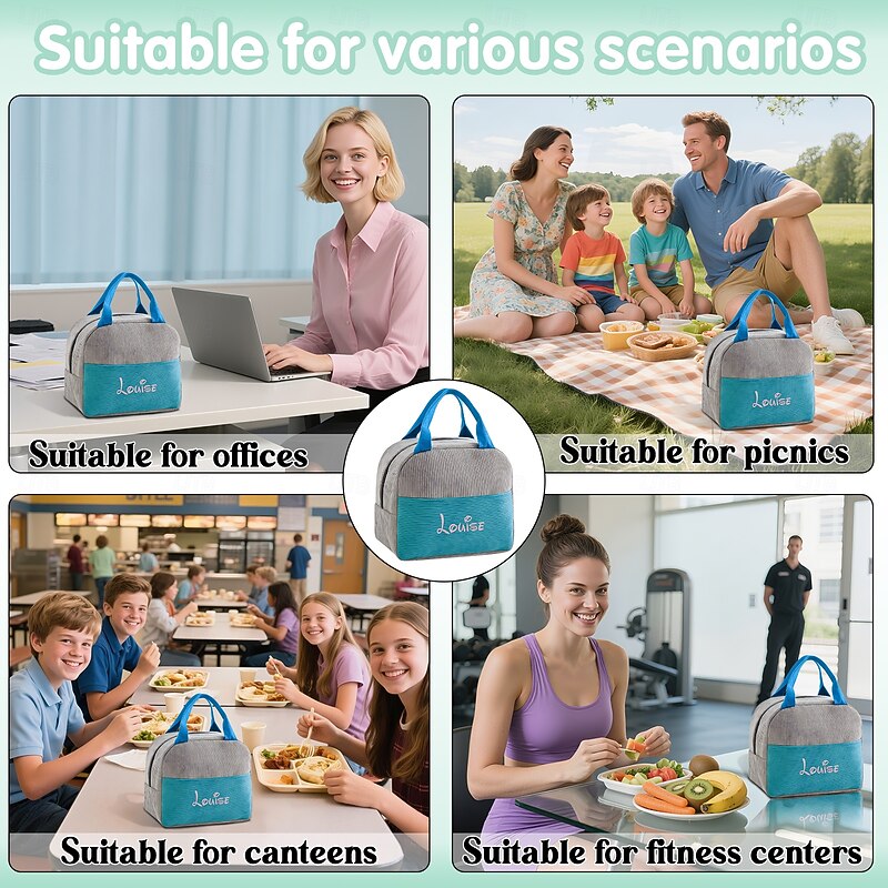 Personalized Name Lunch Bag Custom Back to School Gift, Embroidered Reusable Tote for Kids Adults, Work School Gym Picnic Outdoor Use4