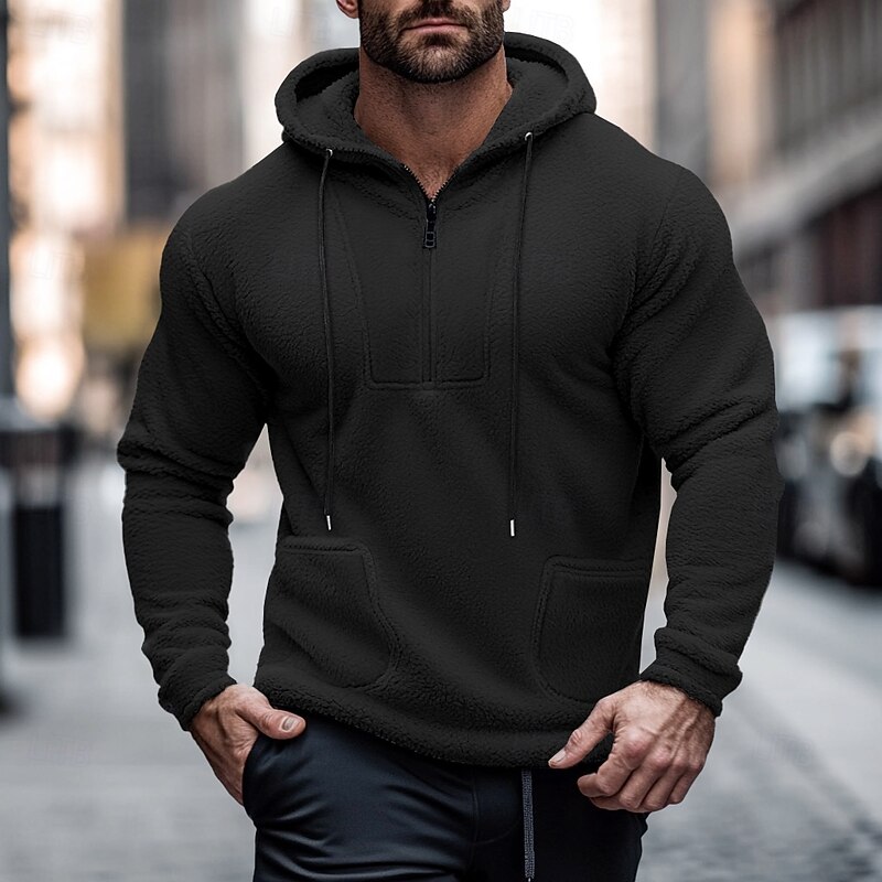Men's Zip Sweatshirt Fleece Hoodie Black Army Green Gray Hooded Plain Zip Up Front Pocket Sports & Outdoor Casual Daily Streetwear Cool Sportswear Fall & Winter Clothing Apparel Hoodies Sweatshirts3