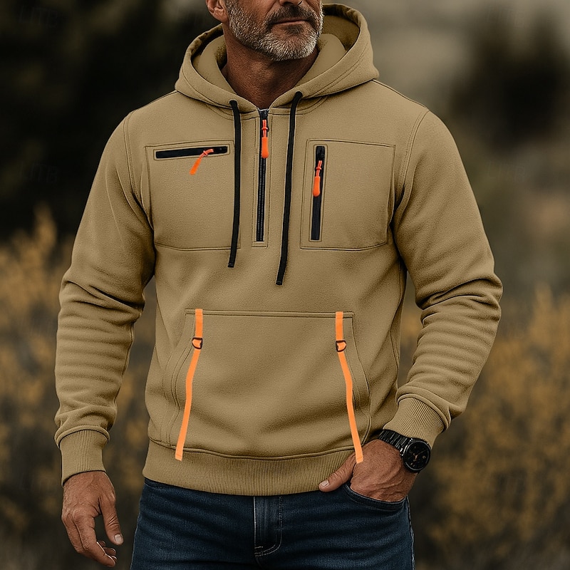 Men's Hoodie Quarter Zip Hoodie Tactical Hoodie Black Army Green Navy Blue Khaki Light Grey Hooded Plain Zipper Sports & Outdoor Casual Daily Streetwear Cool Sportswear Spring &  Fall Clothing Apparel3
