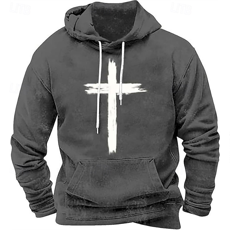 Men's Hoodie Black White Red Blue Brown Hooded Cross Pocket Print Sports & Outdoor Daily Holiday Polyester Streetwear Basic Casual Spring Fall Clothing Apparel Hoodies Sweatshirts4