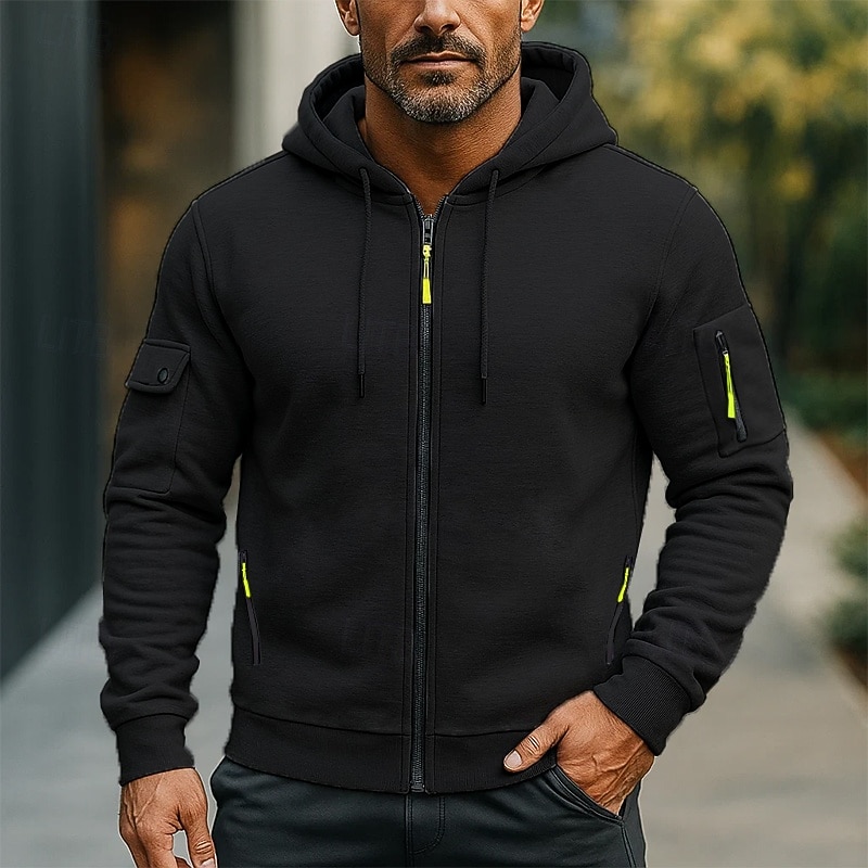 Men's Hoodie Full Zip Hoodie Tactical Hoodie Black Navy Blue Camel Light Grey Dark Gray Hooded Plain Zip Up Sports & Outdoor Casual Daily Streetwear Cool Sportswear Spring &  Fall All Seasons3