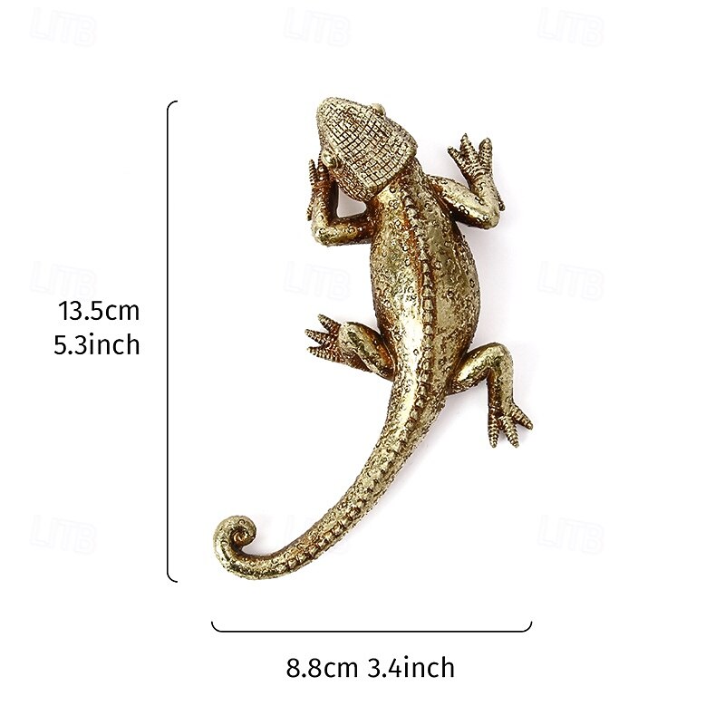 Vintage Gold Lizard Wall Hanging Decor, European Style Resin Gecko Wall Sculpture, Handmade Wall Art Ornament for Home, Living Room or Garden Decoration3