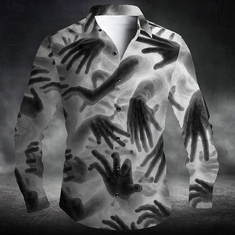 Men's Unique Unusual Hand Halloween Costumes Shirt Button Up Shirt Long Sleeve Dark Punk Gothic Style Vacation Daily Streetwear Summer Spring Turndown 3D Print Collared Shirts Red Blue Purple Green4