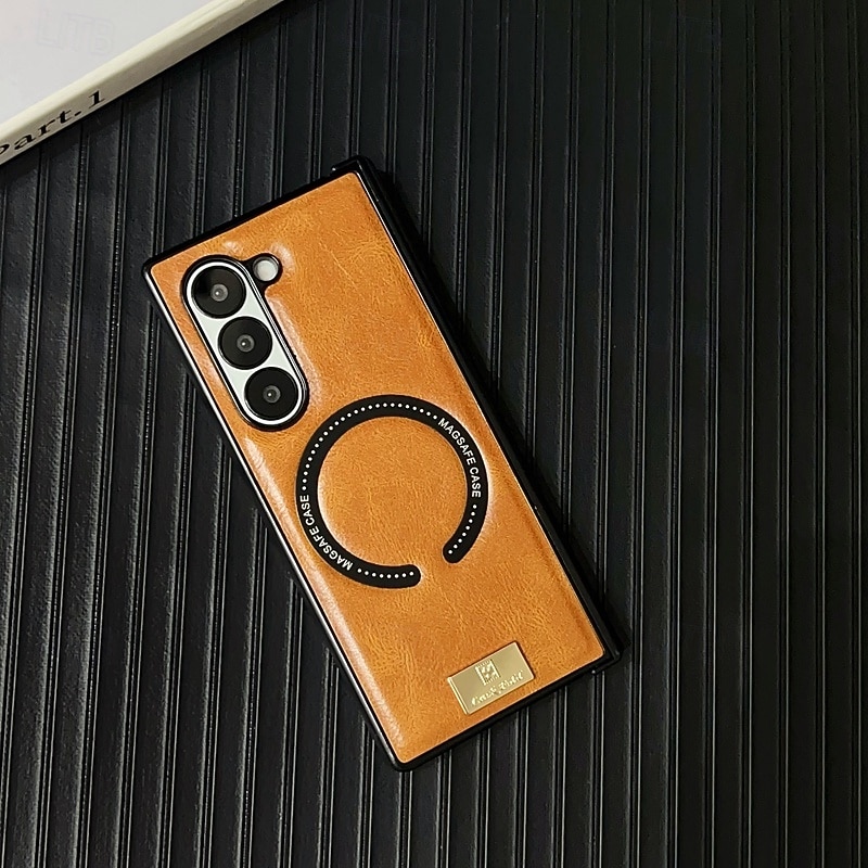 Phone Case For Samsung Galaxy Z Fold 7 Z Fold 6 Z Fold 5 Z Fold 4 Z Fold 3 Back Cover Magnetic Shockproof Retro TPU PU Leather4