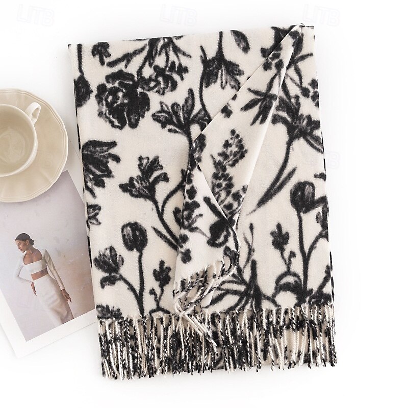 Women's Rectangle Scarf Street Daily Date Black Orange Scarf Flower4