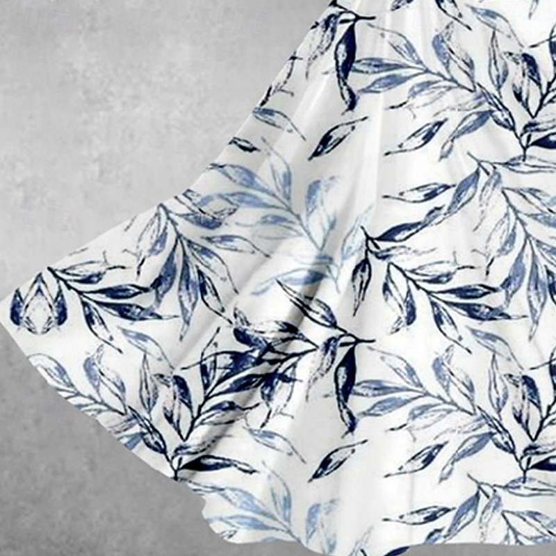 Women's Midi Dress Casual Dress Summer Dress Fashion Modern Daily Beach Weekend Regular Fit Leaf Short Sleeve V Neck Blue Spring Fall3