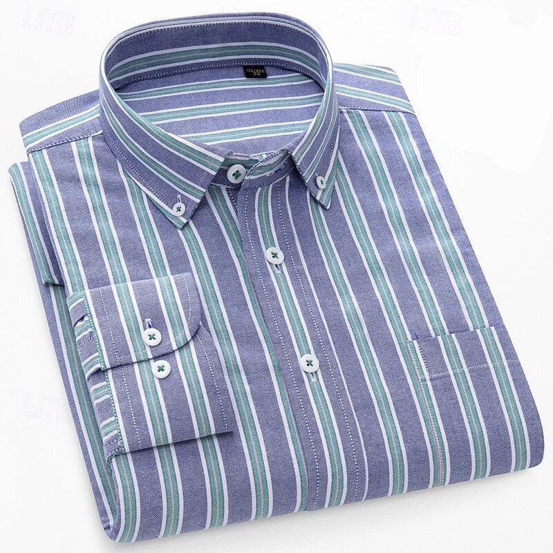 Men's Shirt Dress Shirt Button Down Shirt Oxford Shirt Striped Shirt Stripes Daily Wear Corporate Clothing Light Pink Yellow Dark Navy Blue Long Sleeve Shirt Collar All Seasons Clothing Apparel Buckle2