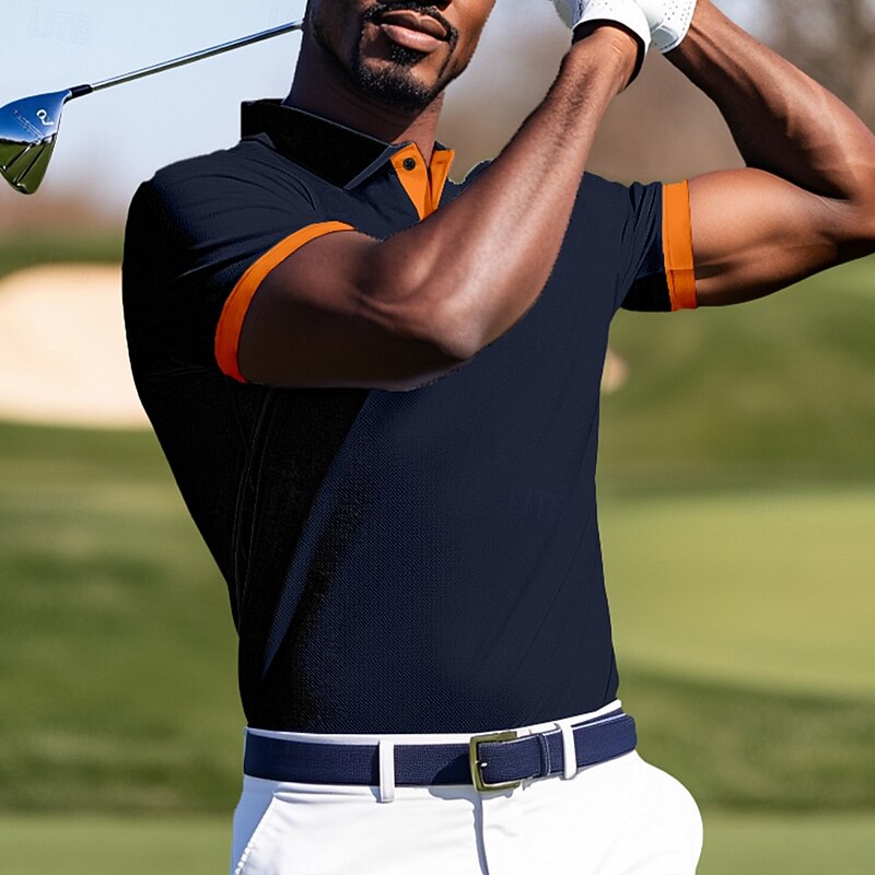 Men's Polo Golf Shirt Casual Sports Classic Short Sleeve Basic Solid Color Plain Button Front Summer Spring Regular Fit Milk Green Black White Yellow Navy Blue Polo