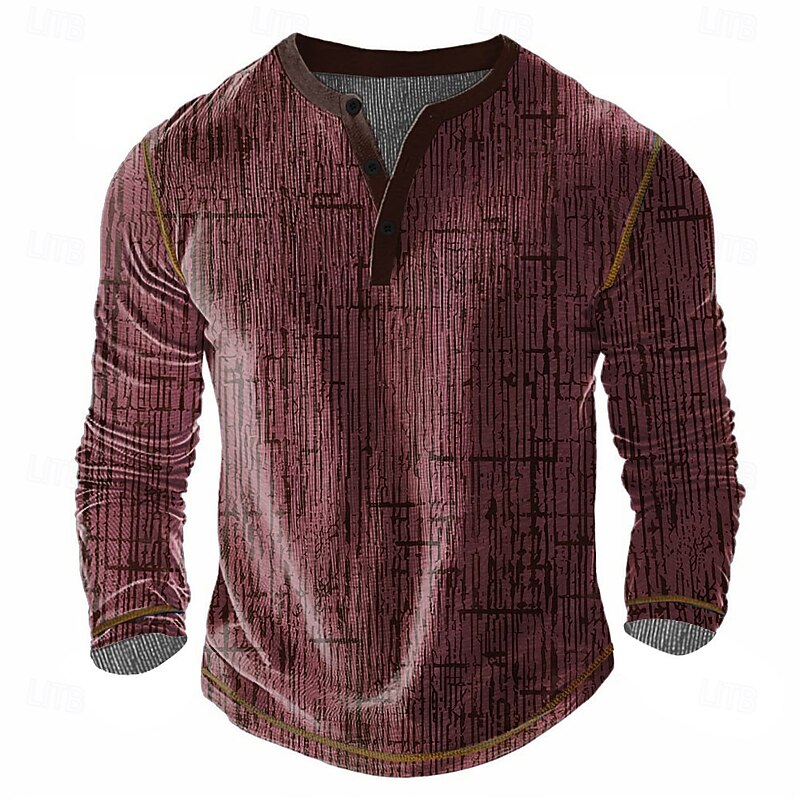 Men's Geometric Abstract Henley Shirt Waffle T Shirt Long Sleeve Vintage Daily Retro Vintage Sports Outdoor Casual Holiday Spring & Summer All Seasons Grey Blue Green Burgundy Henley Henley T-Shirt4