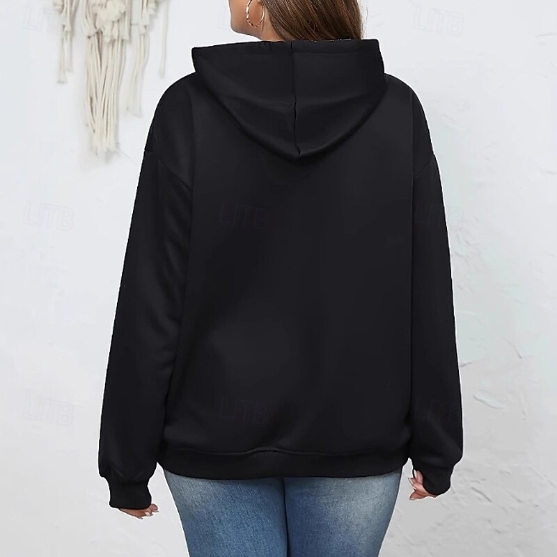 Women's Fleece Lined Pullover Sweatshirt Pajamas Pullover Hoodie Yes Im Cold Letter Streetwear Casual Long Sleeve Hooded Regular Tops Street Holiday Print Black Fall Winter3