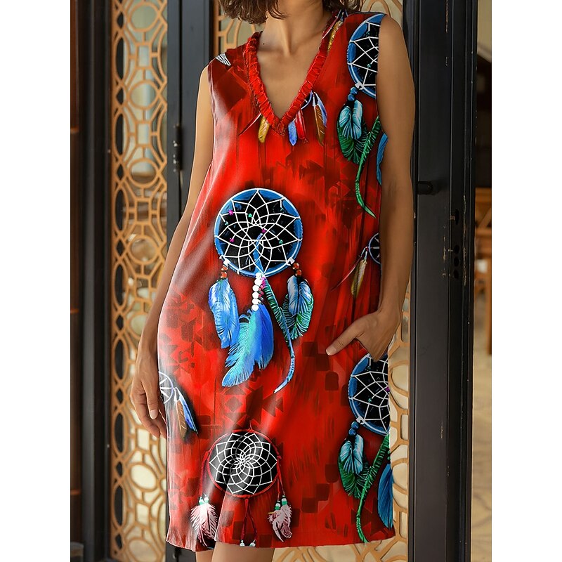 Women's Midi Dress Casual Dress Sundress Shift Dress A Line Dress Vacation Party Birthday Party Beach Regular Fit Graphic Boho Paisley Damask Sleeveless V Neck Pink Red Blue Green Summer Spring4