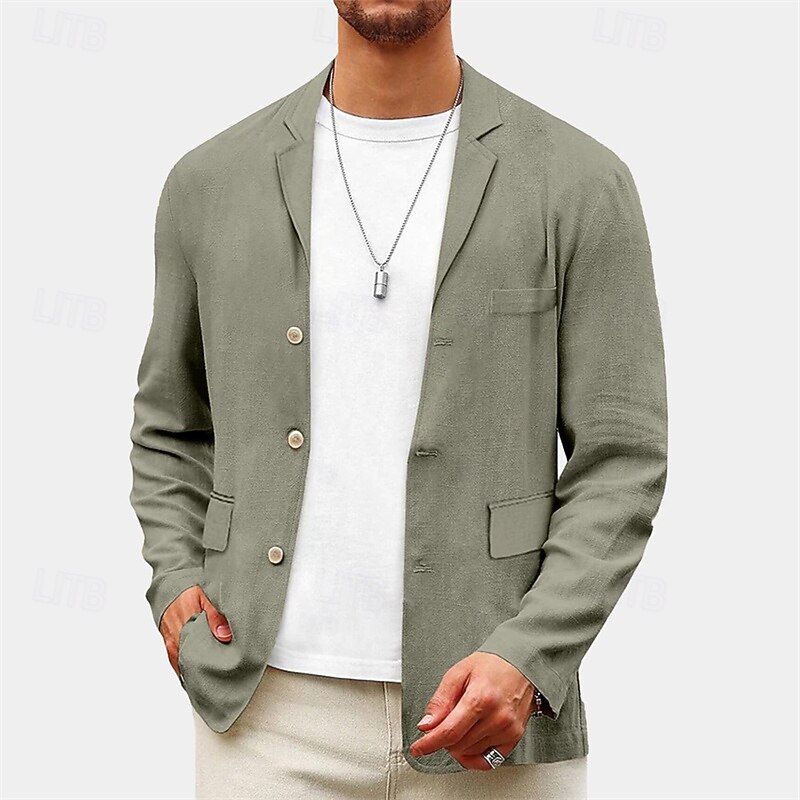 Men's Blazer Business Cocktail Party Wedding Party Fashion Casual Spring Fall Polyester Plain Pocket Buttons Comfortable Single Breasted Blazer Yellow Light Green Navy Blue Brown2