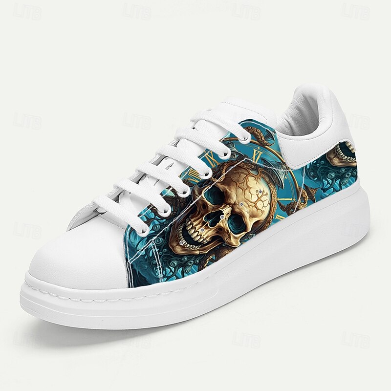 Men's White Sneakers with Skull and Spider Web Pattern for Gothic Fashion, Rock Concerts and Streetwear Looks3