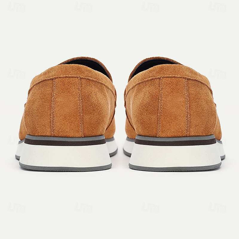 Men's Tan Cowhide Suede Slip-on Loafers with Modern Design Comfortable and Stylish for Office Wear, Casual Outings and Travel4