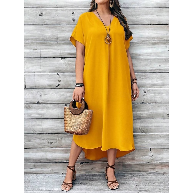 Women's Plus Size Casual Dress Solid Color V Neck Short Sleeve Summer Spring Elegant Fashion Modern Casual Maxi long Dress Daily Holiday Dress4