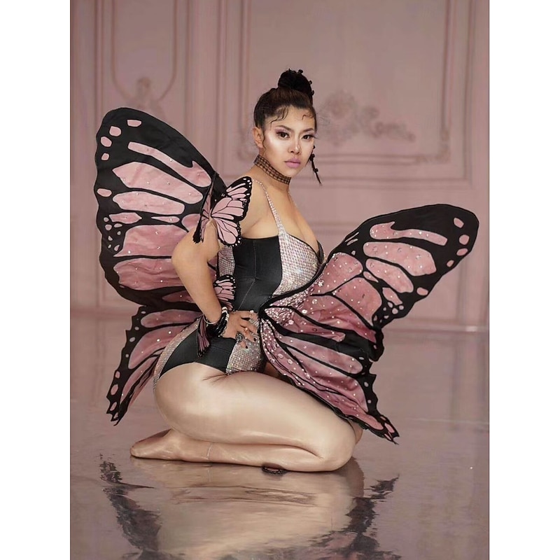 Pink Butterfly Costume for Women Rhinestone Leotard for Butterfly Cosplay3