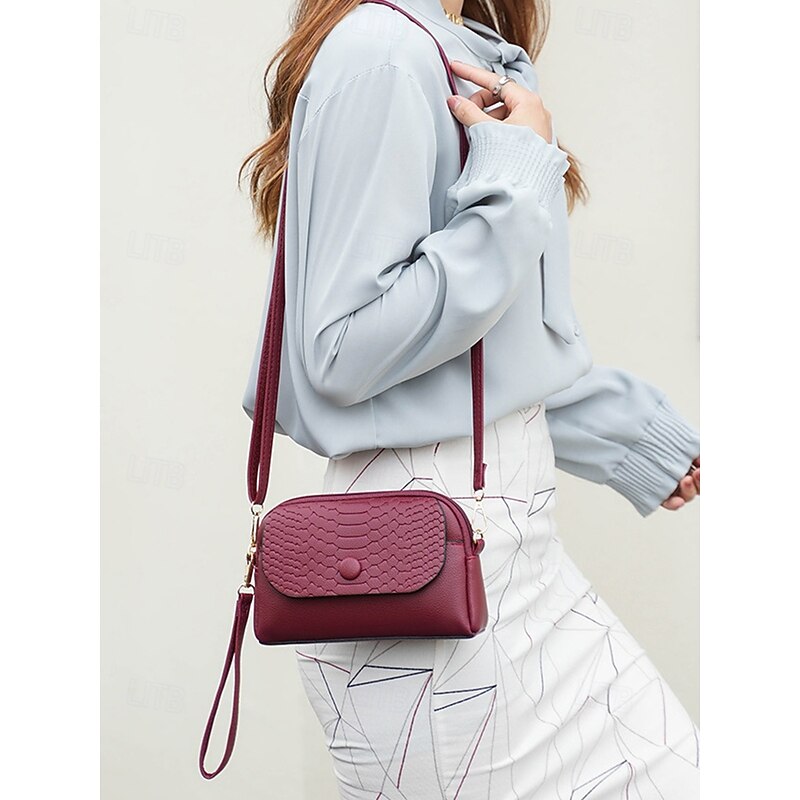 Women's Faux Leather Crossbody Wristlet Bag with Croc-Embossed Flap – Elegant Small Shoulder Purse for Daily Use, Travel & Work2