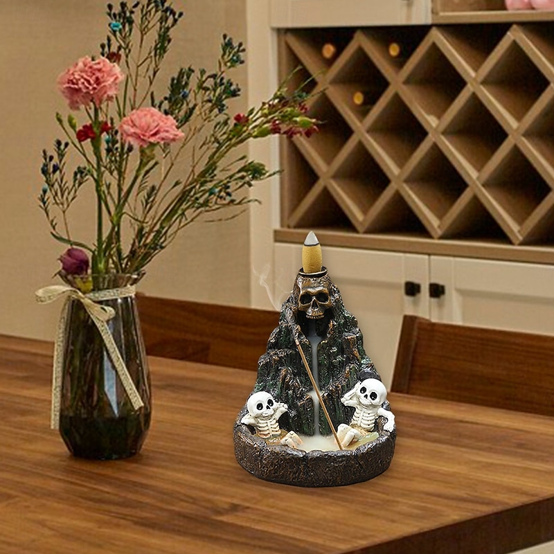 Halloween Skull Backflow Incense Burner, Resin Mountain Skeleton Decor, Creative Home Decoration Ornament for Living Room, Spooky Haunted House Tabletop Decor4