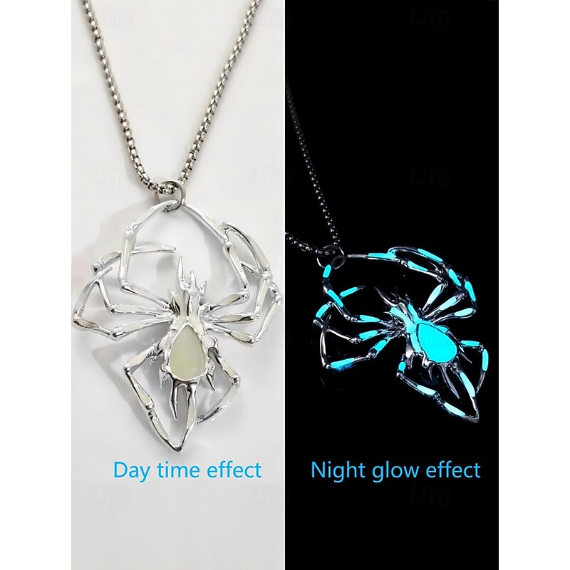 Men's Halloween Glow-in-the-Dark Spider Pendant Necklace – Stainless Steel & Zinc Alloy, Gothic Style, Party & Cosplay Jewelr2