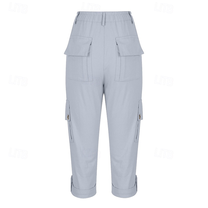 Women's Cargo Pants Capri Pants Slacks Streetwear Casual Calf-Length Natural Plain Pocket Comfortable Street Holiday Weekend Dark-Gray Wine Black White Fall Regular Fit3
