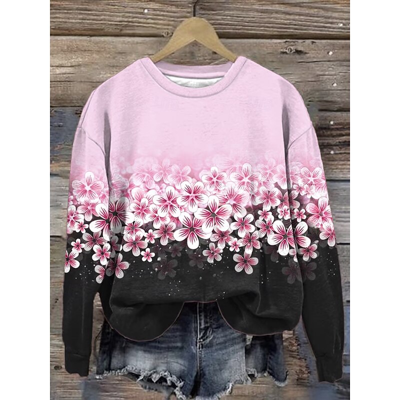 Women's Pullover Sweatshirt Hoodies Floral Graphic Fashion Casual Long Sleeve Crew Neck Regular Tops Street Dailywear Print Pink Fuchsia Gray Spring Fall Winter