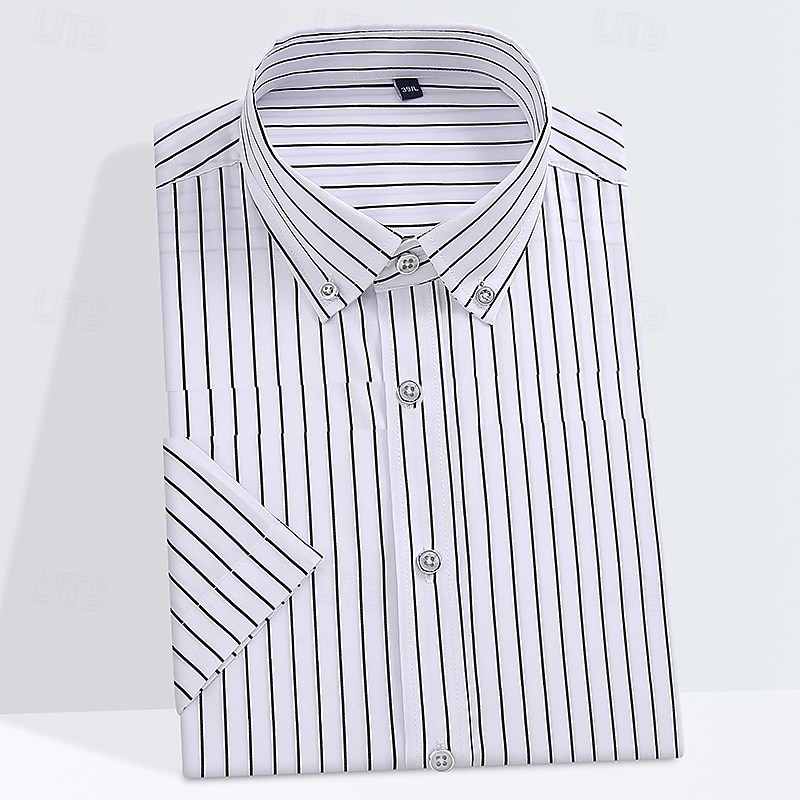 Men's Shirt Dress Shirt Button Down Shirt Non Iron Shirt Striped Corporate Clothing Thanksgiving Dark Yellow Black White Yellow Short Sleeve Lapel All Seasons Clothing Apparel Print2