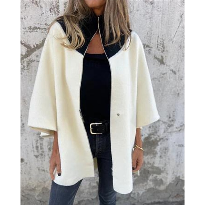 Women's Coat Casual Jacket Warm Comfortable Patchwork Zipper Fashion Modern Casual Color Block Going out Weekend Zipper Regular Stand Collar Regular Fit 3/4 Length Sleeve Outerwear Black White Red