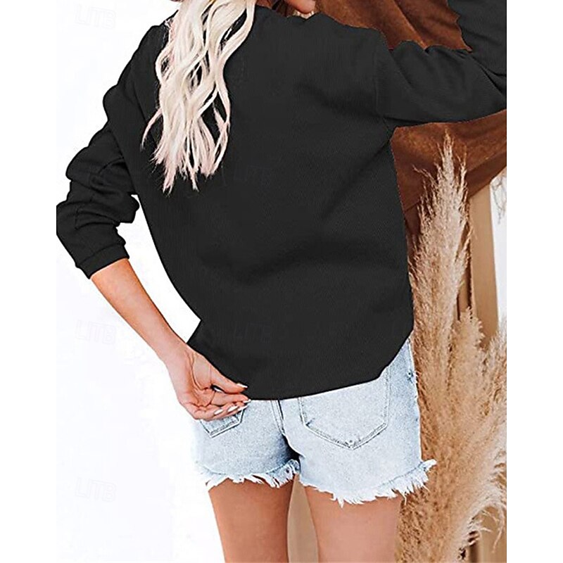 Women's Texture Blouse T Shirt Plain Fashion Modern Short Sleeve Crew Neck Regular Tops Daily Buttons Black Red Gray Summer3
